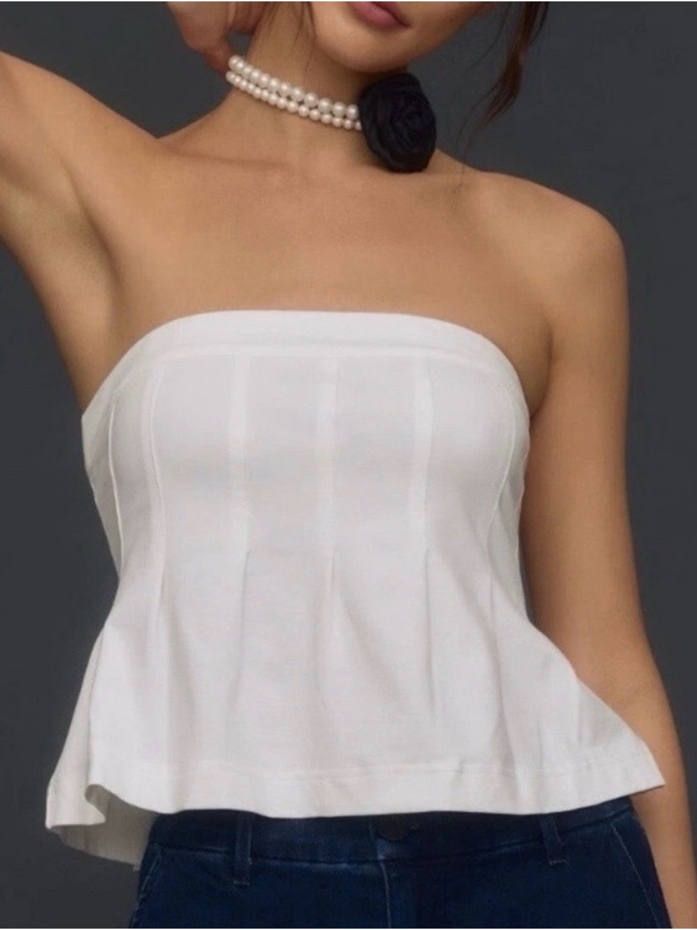 Anthropologie Maeve White Strapless Peplum Top